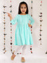 Vastramay Girl's Green Pure Cotton Chikankari Kurta With Leggings